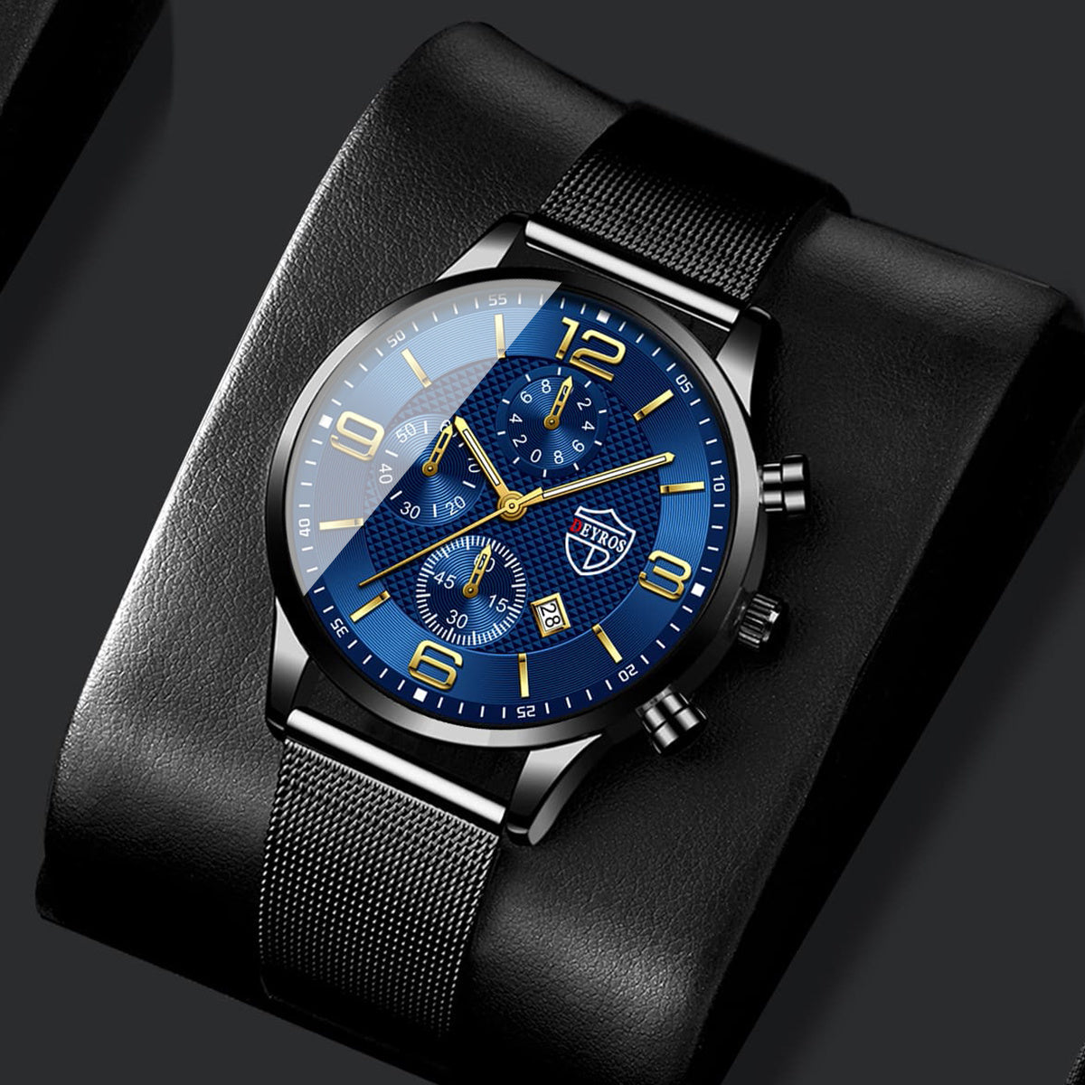 Men's Quartz Watch & Bracelet Jewelry Set 4pcs – Stainless Steel Date Display Casual Business Wristwatch with Bracelet & Necklace, Elegant Gift Set for Men