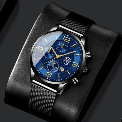 Men's Quartz Watch & Bracelet Jewelry Set 4pcs – Stainless Steel Date Display Casual Business Wristwatch with Bracelet & Necklace, Elegant Gift Set for Men