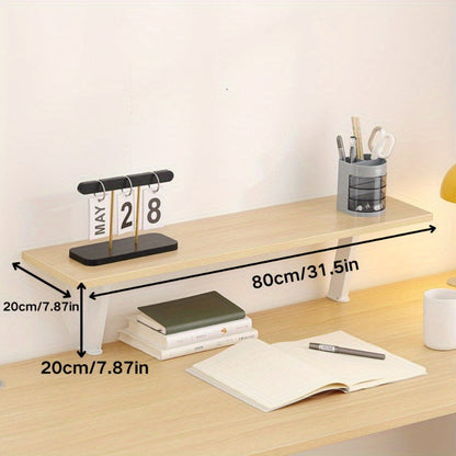 White Wooden Floating Desk Shelf – No-Drill Multi-Level Countertop Organizer for Home Office, Holds Books, Pens & Supplies, Rectangular Wall-Mounted Display Shelf, Great Thanksgiving & Christmas Gift