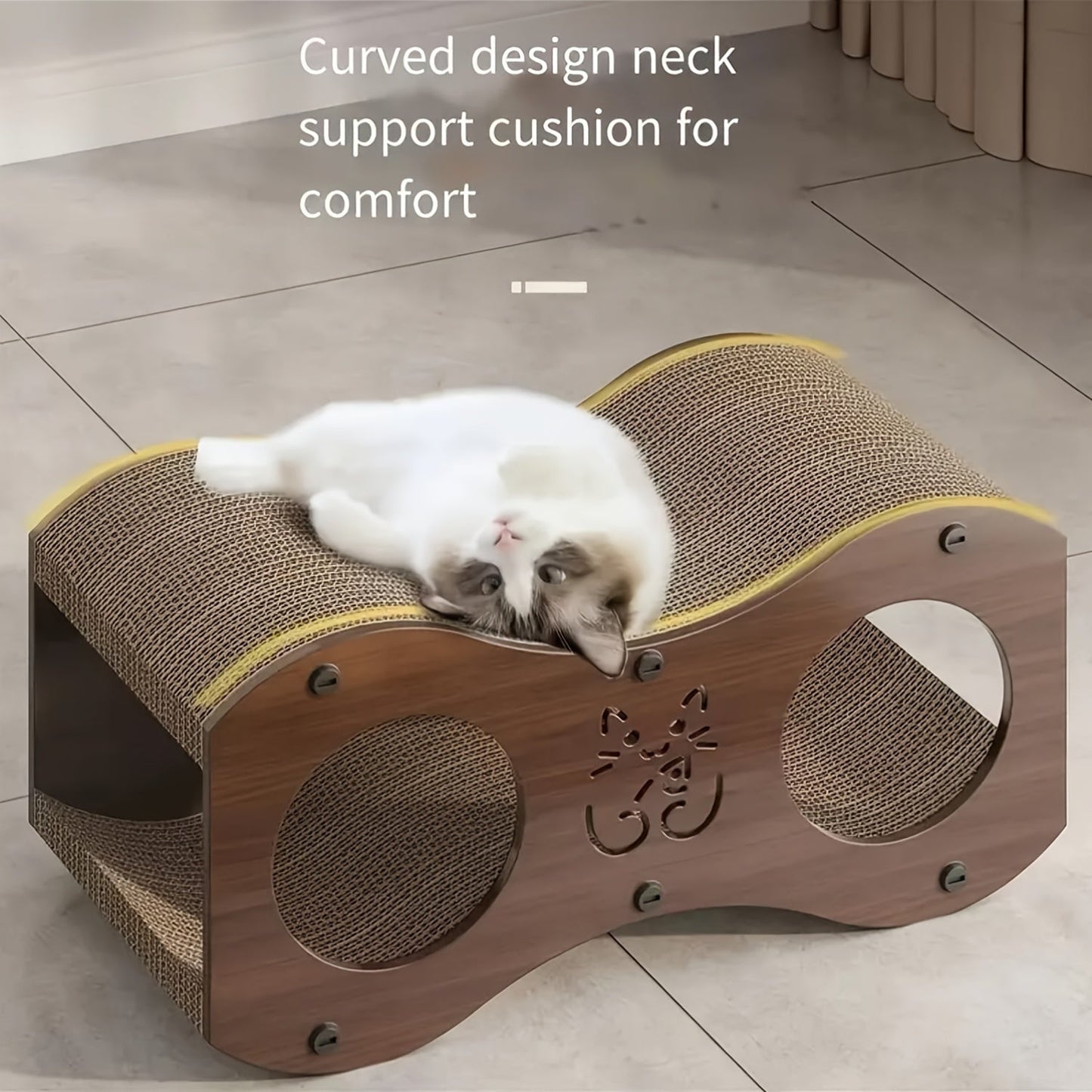 Walnut Cat Scratching Post with Integrated Cat Bed – 4-Season Woven Scratch Pad, Indoor Cat Scratcher for Lounging & Play, All Breeds