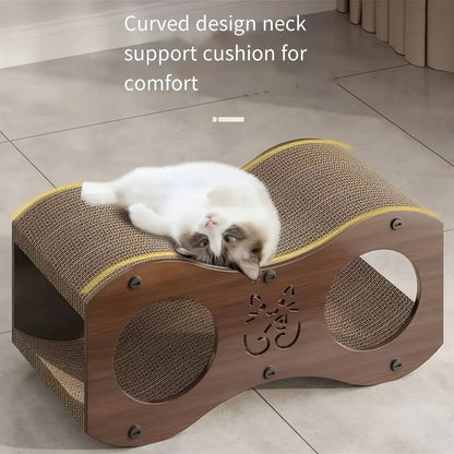 Walnut Cat Scratching Post with Integrated Cat Bed – 4-Season Woven Scratch Pad, Indoor Cat Scratcher for Lounging & Play, All Breeds