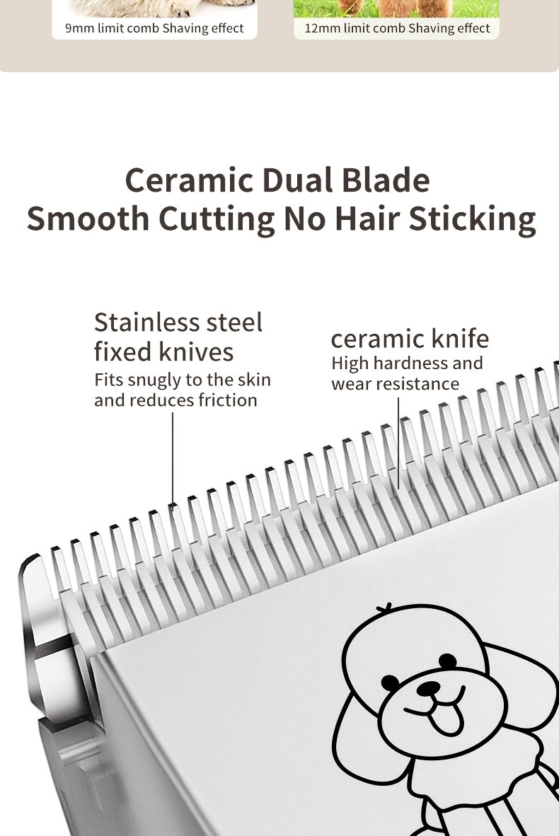 Rechargeable Cordless Pet Grooming Clippers with LED Display - Professional Wireless Dog Hair Trimmer, Detachable Blades, 4 Comb Guides, Low Noise 36V USB Charging, for Dogs Cats Small Animals