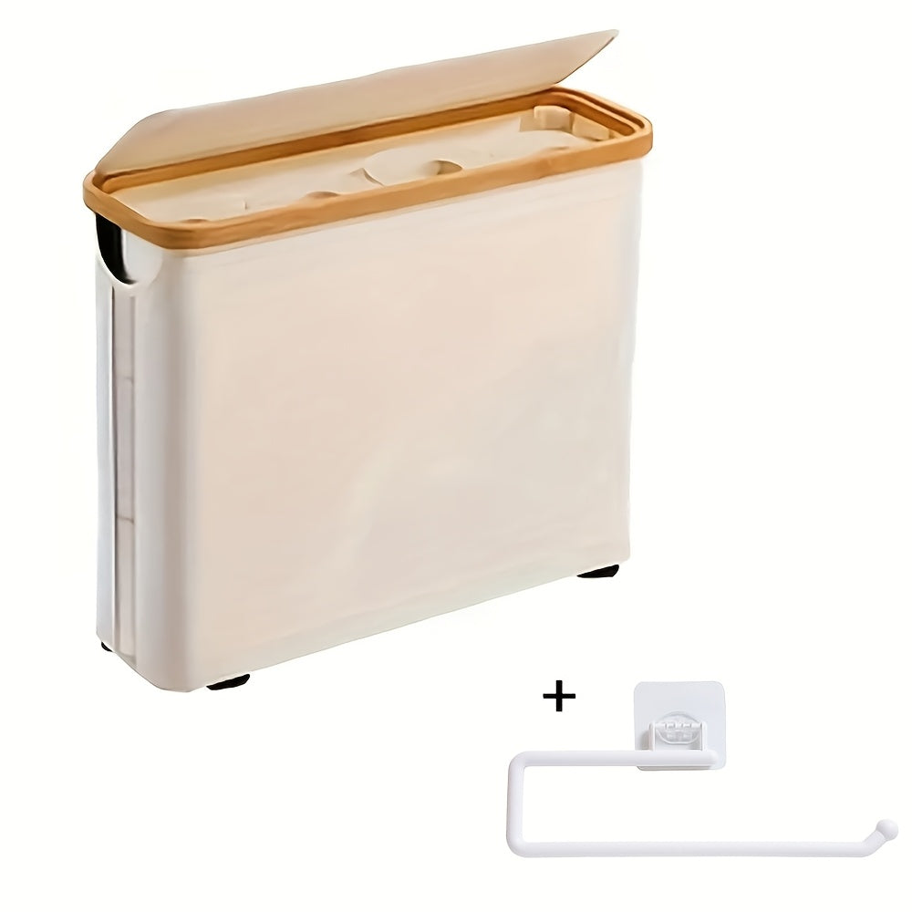 Bamboo Toilet Paper Holder Basket with Lid - Large 9-Roll Storage Organizer for Bathroom, Modern Minimalist Freestanding Toilet Paper Storage Cabinet in Black Beige Gray Pink