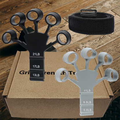 Grip Strength Training Set 4-Piece – Forearm Gripper, Finger Exerciser, Hand Strength Ring & Finger Stretcher with Wrist Strap for Men Women Athletes