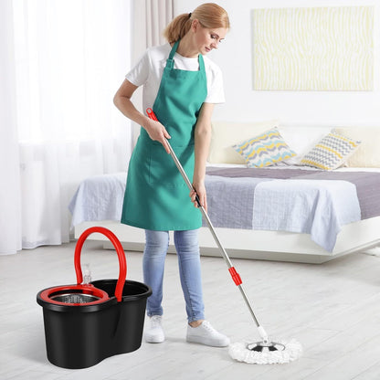 360 Spin Mop and Bucket with Wringer Set 4 Microfiber Replacement Heads | Stainless Steel Adjustable Handle Hands-Free Foot Pedal | Deep Clean Hardwood Tile Laminate Floors | Complete Floor Cleaning System
