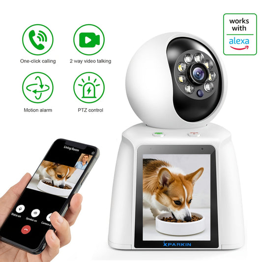 WiFi PTZ Indoor Camera with 3 Inch Built-In Screen 3MP HD Video Calling Two-Way Audio Color Night Vision AI Detection Pet Baby Elderly Monitor Home Security Camera App Control