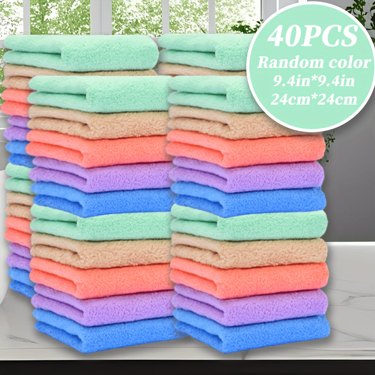 40-Pack Cleaning Cloths Soft Absorbent Household Rags 9.4x9.4 Inch | Multi-Purpose Square Towels Kitchen Bathroom Car Cleaning | Reusable Washable Random Colors | Bulk Value Pack | Gift for Mom