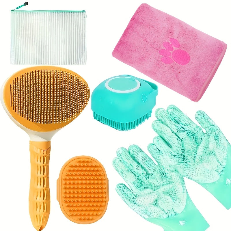 Dog Grooming Kit 6 Piece – Brush, Silicone Washing Gloves, Microfiber Towel & Shedding Tool, No Power Required, Essential Pet Care Set for Shiny Coat, Gift for Dog Owners