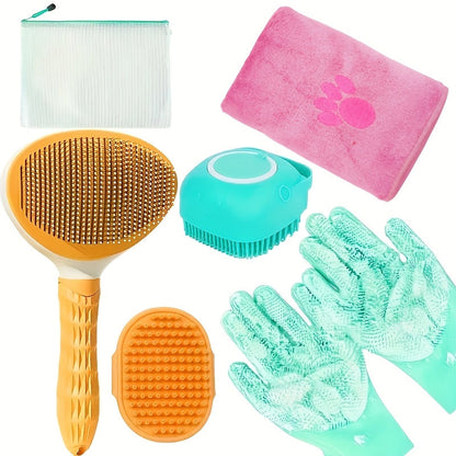 Dog Grooming Kit 6 Piece – Brush, Silicone Washing Gloves, Microfiber Towel & Shedding Tool, No Power Required, Essential Pet Care Set for Shiny Coat, Gift for Dog Owners