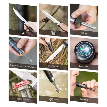 7-in-1 Tactical Hiking Staff – Extendable Foldable Multi-Tool Trekking Pole with Compass, Fire Starter, Saw Blade, Screwdriver & Pliers, Ergonomic Grip, Survival Camping Hiking Gift