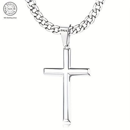 S925 Sterling Silver 5mm Cuban Chain Cross Pendant Necklace 4g – 22in/24in, Gift Box Included, Faith Jewelry for Men & Women, Anniversary, Christmas & Birthday Gift