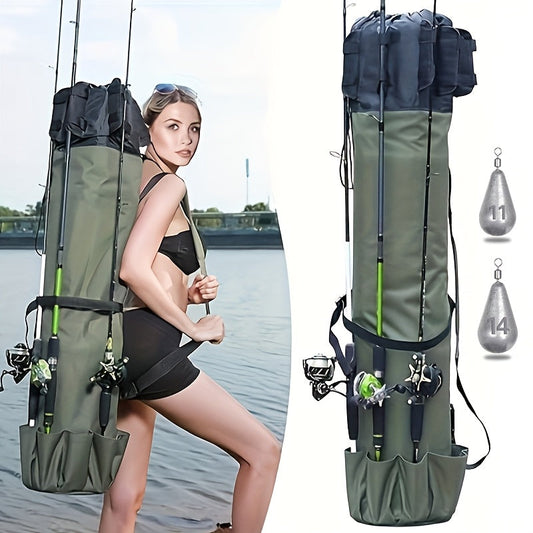 Fishing Rod Bag Large Capacity Folding Durable Fishing Gear Carrier Bag Multifunctional Rod Holder Case with Two Lead Weights Fits Multiple Rods Tackle Organizer for Freshwater Saltwater Fishing