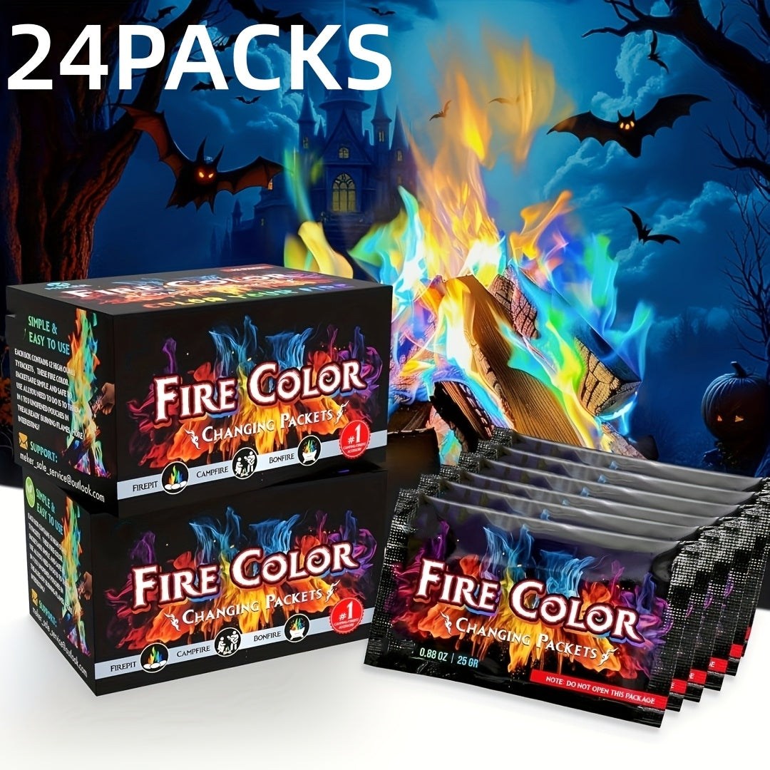 Fire Color Changing Packets 12 or 24 Pack Magic Colorful Flame Packets for Fire Pit Campfire Bonfire Outdoor Fireplace Fun Camping Accessories for Adults Kids Family Party Night