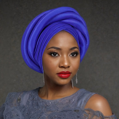 Nigerian Wedding Turban Hat for Women Elastic Polyester Sponge Festive Headwear Button Closure Religious Occasion 10 Colors