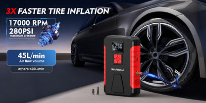 Portable Jump Starter 15000A-19000A Peak | 17-in-1 with 350PSI Air Compressor, 12V Car Battery Charger, LED Light, Digital Display – Emergency Kit for Cars, Trucks & SUVs