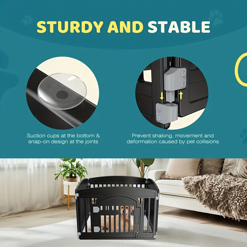 4 & 6 Panel Dog Pen Expandable Non-Slip Bottom Portable Indoor Outdoor Puppy Playpen with Safety Locking Door for Medium Dogs – Black & White