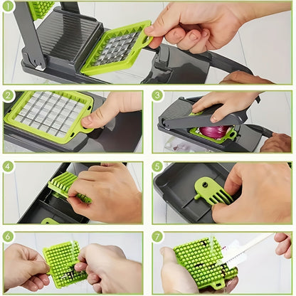 16-in-1 Manual Vegetable Chopper Set with 8 Blades, Storage Container, Peeler & Filter – Professional Onion, Carrot, Garlic Slicer & Dicer for Easy Meal Prep, Kitchen Gadget Gift for Home Cooks