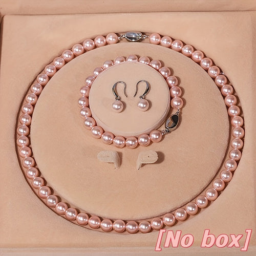 Freshwater Pearl Jewelry Set for Women - 925 Sterling Silver Cultured Pearl Necklace Bracelet & Earrings Set, Elegant French-Style Gift for Weddings Banquets Parties & Anniversaries