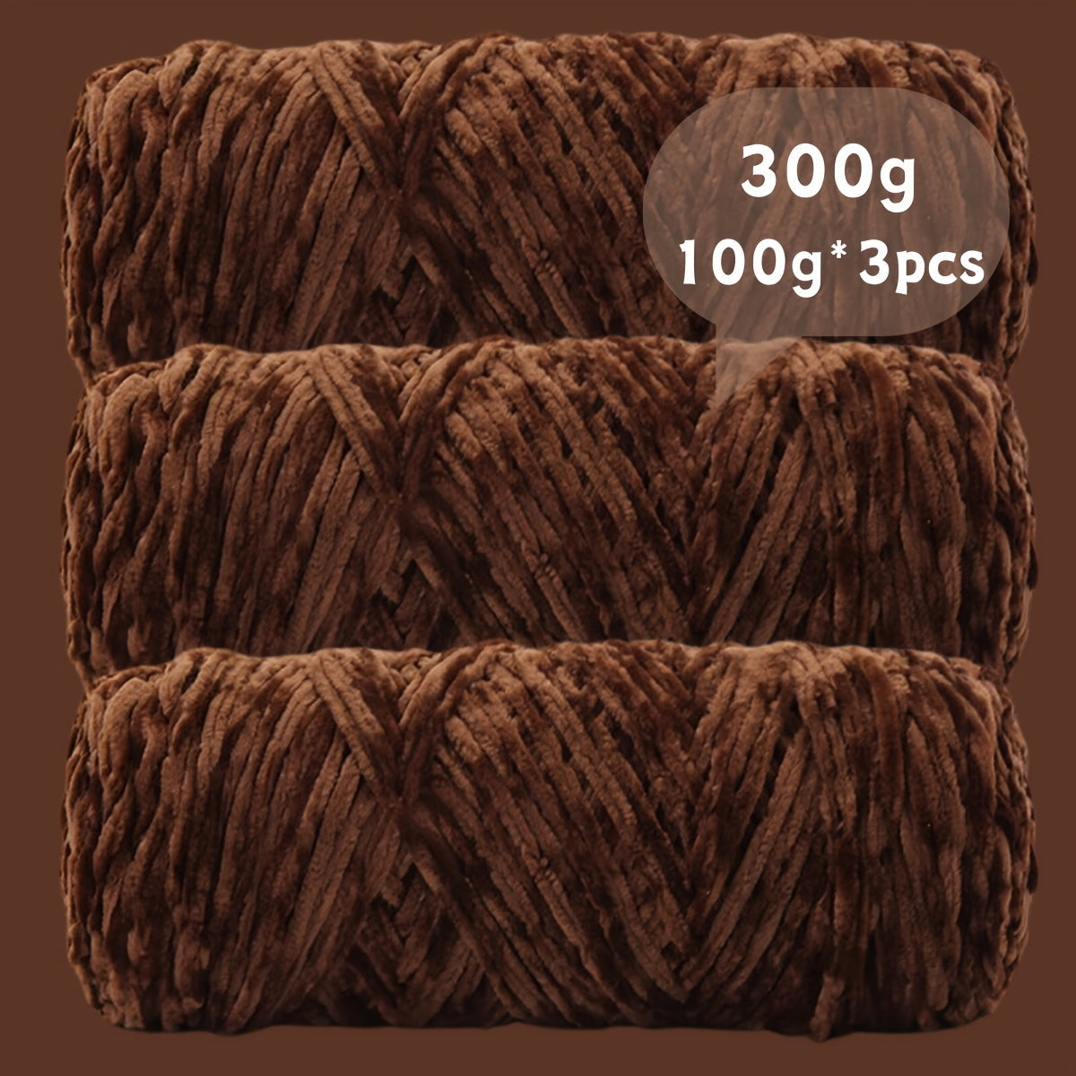 Velvet Chenille Yarn 3-Pack 300g (100g x3) Soft Bulky Knitting Crochet Yarn 47 Colors Beginner Friendly Luxury Handcraft for Sweaters Scarves Hats Dolls Bags Amigurumi DIY Projects