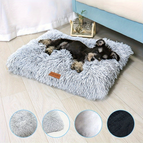 Extra Large Plush Dog Bed & Cat Pad – Thick Warm Polyester Cushion with Removable Washable Cover, Calming Pet Furniture for All Dog Breeds & Cats
