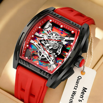 Men's Barrel Shape Tonneau Quartz Watch – Retro Vintage Style Silicone Strap Fashion Business Wristwatch, Luxury Male Analog Watch in 5 Colors White Black Red Blue Green, Birthday Holiday Gift for Him