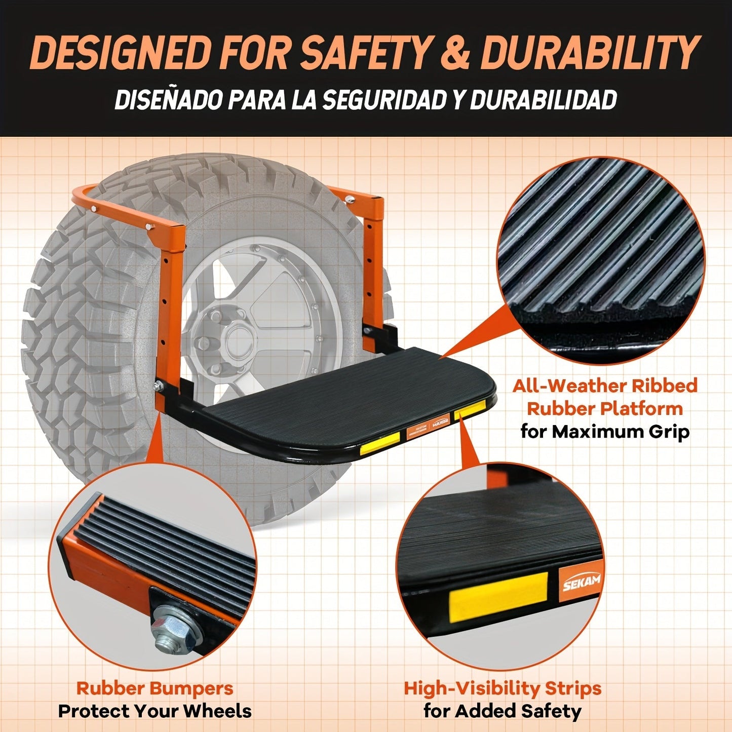 Foldable Tire Steps Anti-Slip for Truck SUV Trailer – Adjustable Height, 300/500/650 LB Load Capacity, Fits Tires Up to 13.5" Wide, Portable Tire Step Stool