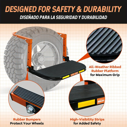 Foldable Tire Steps Anti-Slip for Truck SUV Trailer – Adjustable Height, 300/500/650 LB Load Capacity, Fits Tires Up to 13.5" Wide, Portable Tire Step Stool
