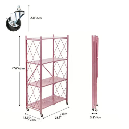 Heavy Duty Folding Storage Rack with Wheels – 3/4/5-Tier Portable Floor-Standing Shelf, No Assembly Required, for Home, Office, Bedroom & Dorm, 4 Colors Available