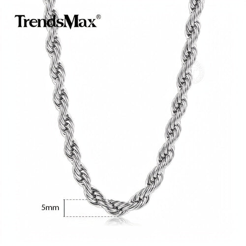 316L Stainless Steel Rope Chain Necklace for Men & Women – 5mm & 7mm Width, 16 to 30 Inch Lengths, Hypoallergenic Tarnish-Resistant Silver Chain, Unisex Jewelry for Daily Wear & Gifting