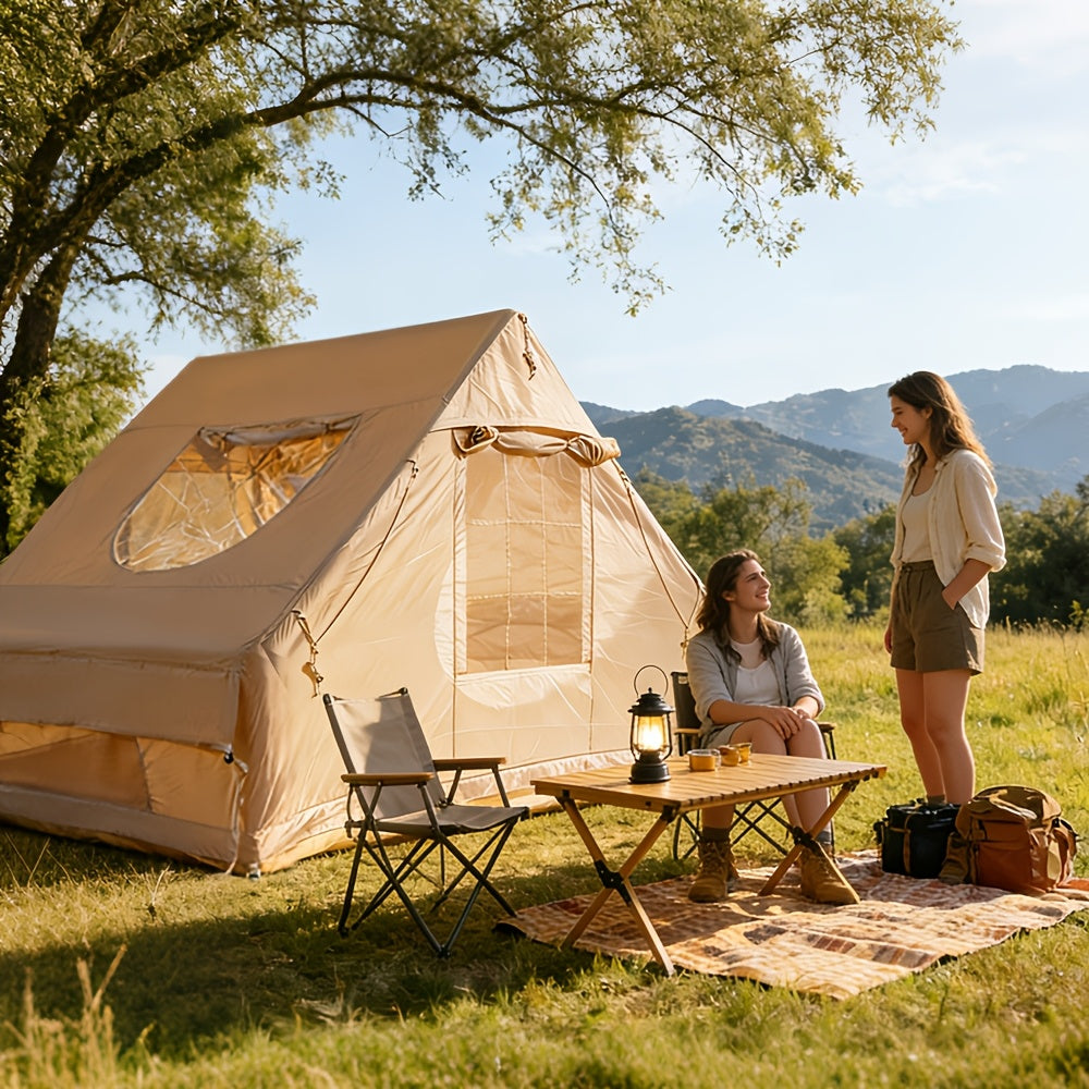 Inflatable Camping Tent 4-6 Person – 4-Season Luxury Air Tent with Manual Pump Easy Setup Windproof Glamping House for Family Outdoor Camping