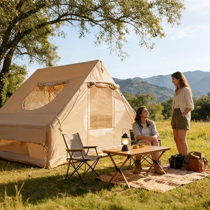 Inflatable Camping Tent 4-6 Person – 4-Season Luxury Air Tent with Manual Pump Easy Setup Windproof Glamping House for Family Outdoor Camping
