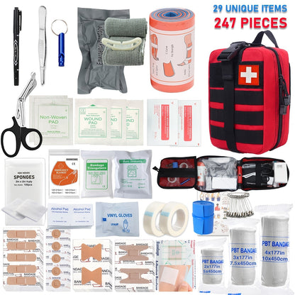 247pcs IFAK Trauma First Aid Kit with C-A-T Tourniquet Heavy Duty MOLLE Bag Bleeding Control Wound Care Splinting Airway Management for EMT Military Camping Travel Home FSA HSA Eligible