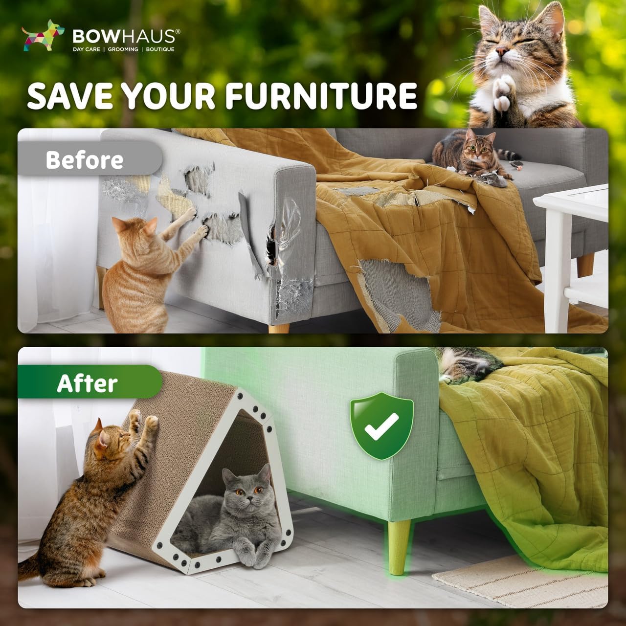 Large House-Shaped Cat Scratcher Lounger – Reversible 5-Layer Cardboard Cat Scratching Pad & Board, 16x14x12 Inch, Protects Furniture, for Indoor Cats of All Sizes, Brown/White