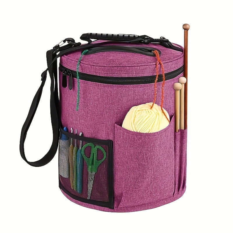Crochet Bag Yarn Storage Organizer with Front Pocket – Spacious Knitting Tote for Yarn, Hooks & Needles, Sturdy & Lightweight, Available in Grey, Purple & Dark Pink