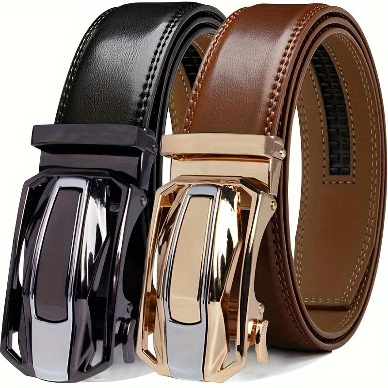 2-Pack Men's Ratchet Leather Belt Set – Sliding Adjustable Buckle, 1-3/8" Width, Sizes 26"-54", 3 Color Combos, Dress & Fashion Belt, Perfect Christmas & Father's Day Gift