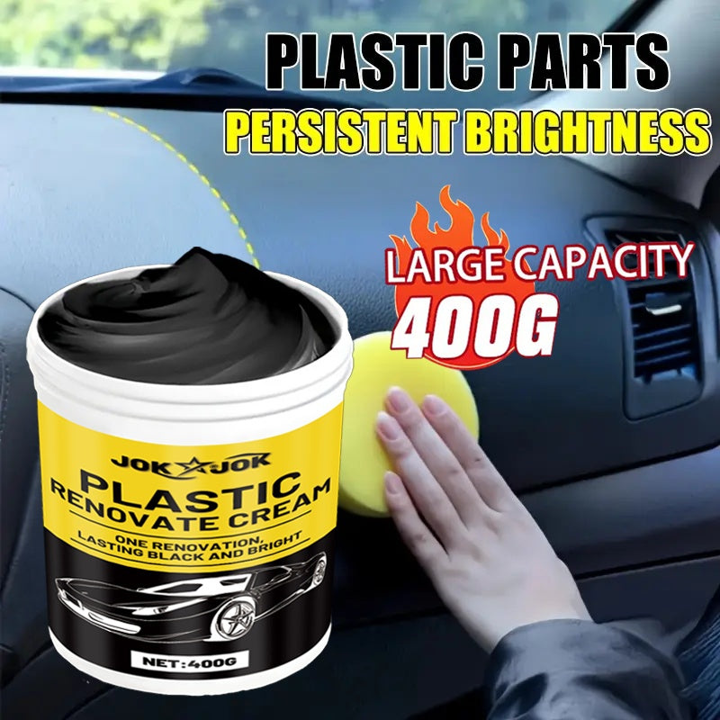 Car Plastic Polish & Tire Coating 400g with Sponge – All-in-One Restorer for Dashboard, Seats & Bumpers, Long-Lasting PVC Formula, Streak-Free Shine, Easy Auto Detailing Application
