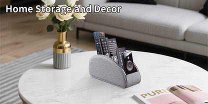 Remote Control Holder with 5 Compartments, Faux Leather Desktop Organizer Caddy for Living Room, Holds TV Remotes Pens Eyeglasses Makeup Brushes Office Stationery, Home Decor Storage Box Accessory