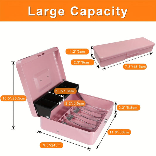Large Locking Cash Box with Money Tray – Metal Security Box with 6 Accessories for Cash Register, Home, Office & Business, 6 Colors, Key Lock & Combination Lock Options