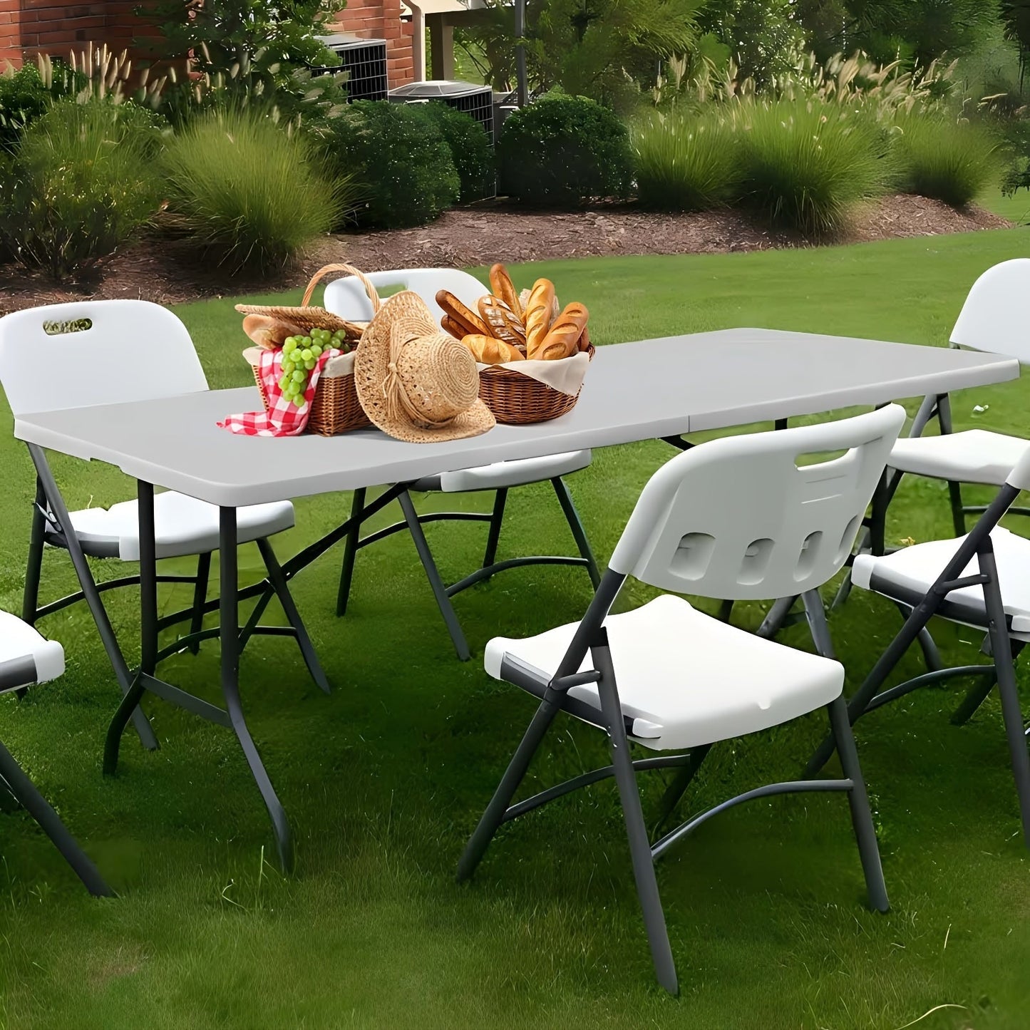 Folding Table 4ft & 6ft Portable Rectangle Table for Camping, Picnic, Wedding & Party – Lightweight with Carrying Handle, Easy Setup, Indoor Outdoor Fold Up Table – White