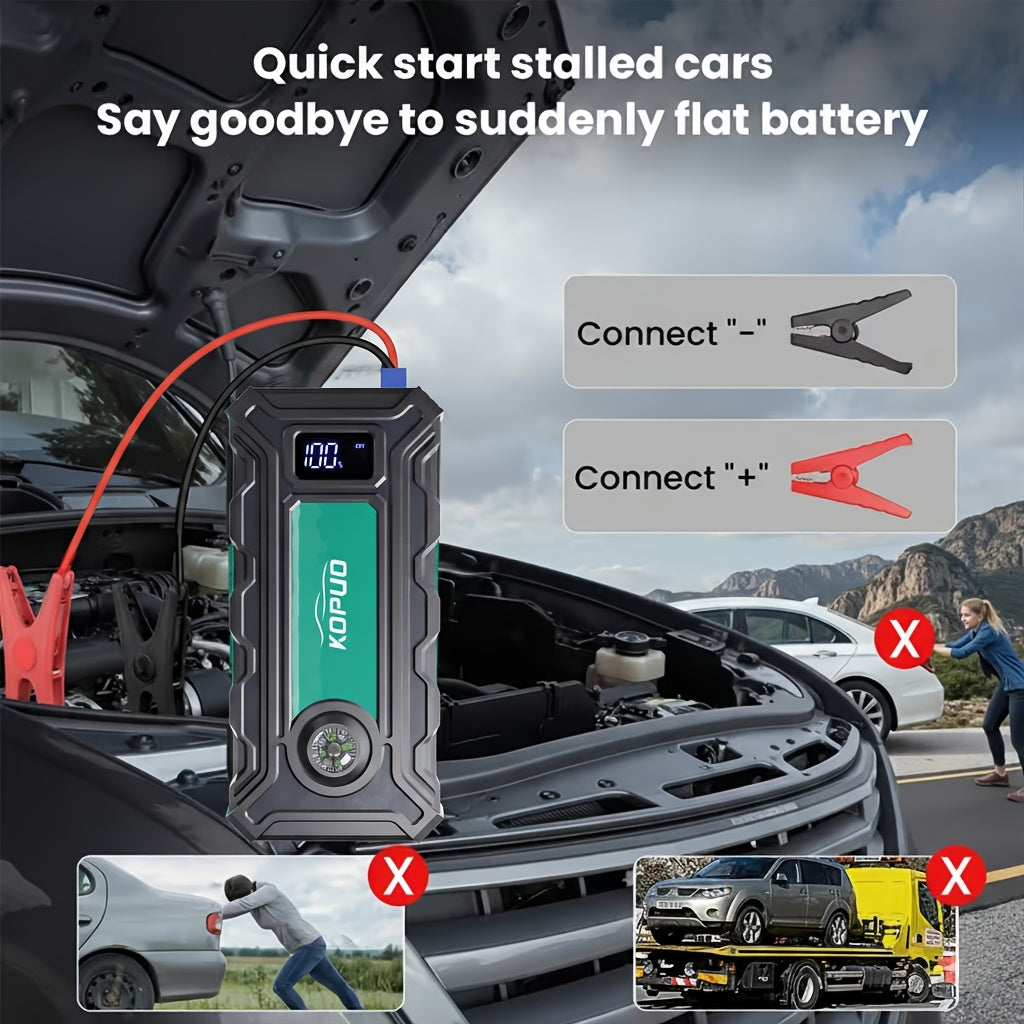 5000A/6000A Portable Car Jump Starter – 12V Battery Booster Pack for Gas & Diesel Vehicles, 65W Fast Charge Power Bank, LED Flashlight & LCD Display, Compact Emergency Jump Box