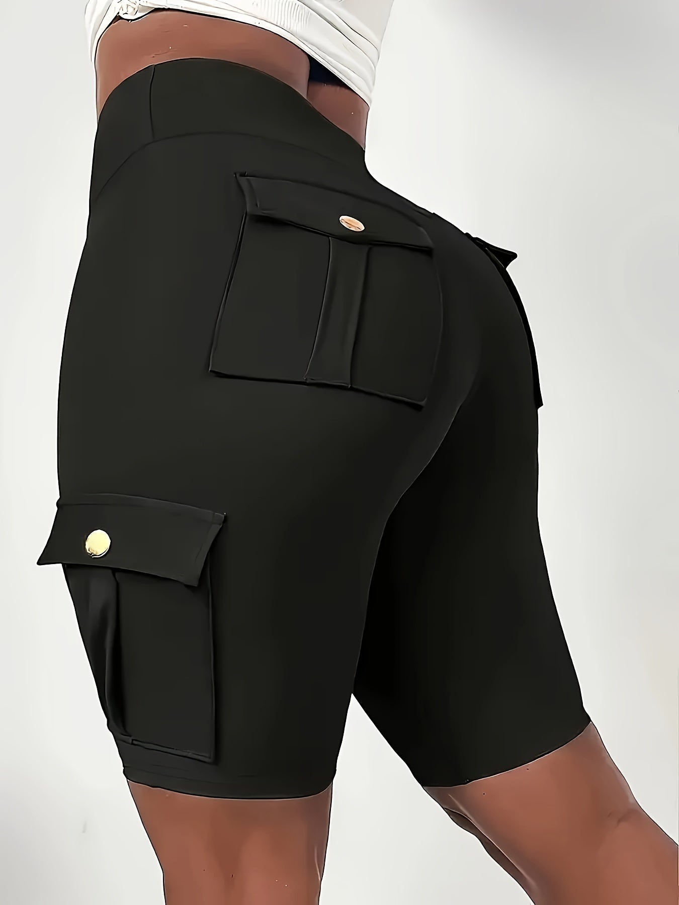 Women's High Waist Yoga Shorts with Pockets – Solid Color Soft Stretch Workout Shorts for Yoga Gym Running, Flattering Fit, Spring Summer Fall Activewear