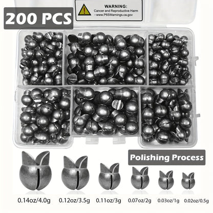 Fishing Weights Sinkers Split Shot Set 120PCS & 200PCS – Round Removable Reusable Fishing Sinkers in 5/6 Sizes for Carp, Fly, Ice & Lure Fishing