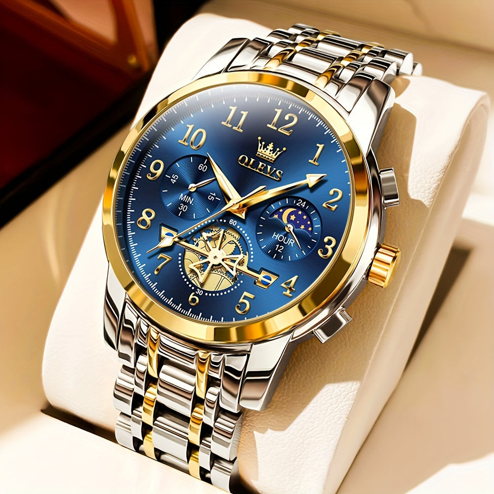 OLEVS Men's Luxury Dress Watch Big Face Luminous Calendar Stainless Steel – Classic Business Wrist Watch for Men, 8 Color Options, Easy-to-Read Dial, Perfect Gift for Him