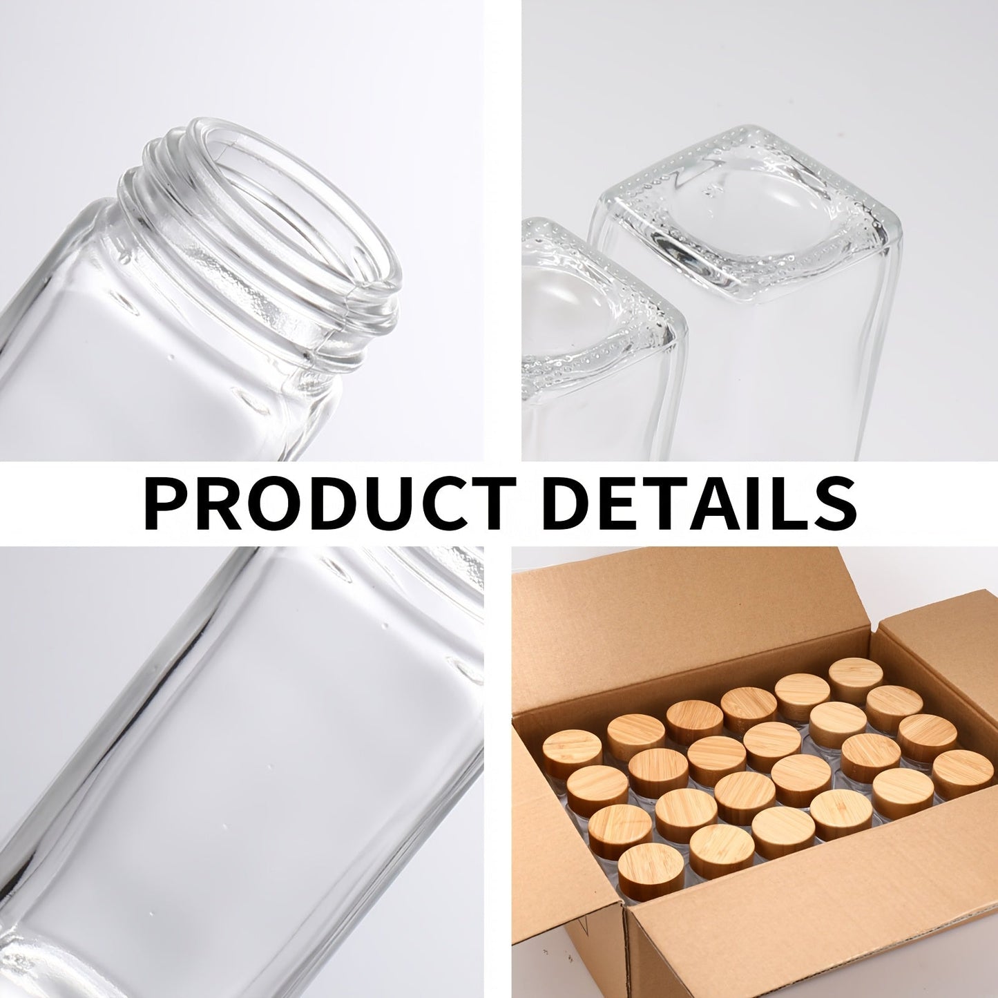 Glass Spice Jars with Bamboo Lids, Labels & Collapsible Funnels – 4oz Seasoning Storage Bottles for Spice Rack, Pantry, Cupboard & Drawer – 15, 24 or 36-Piece Set for Kitchen Organization