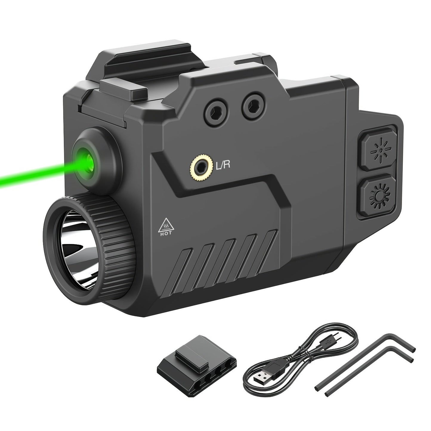 750 Lumen Tactical Flashlight & Laser Sight Combo – Red Green Blue Laser Pistol Light with Strobe Mode & Memory Function, Slidable Picatinny Rail Mount for Full Size Handguns & Rifles