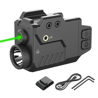 750 Lumen Tactical Flashlight & Laser Sight Combo – Red Green Blue Laser Pistol Light with Strobe Mode & Memory Function, Slidable Picatinny Rail Mount for Full Size Handguns & Rifles