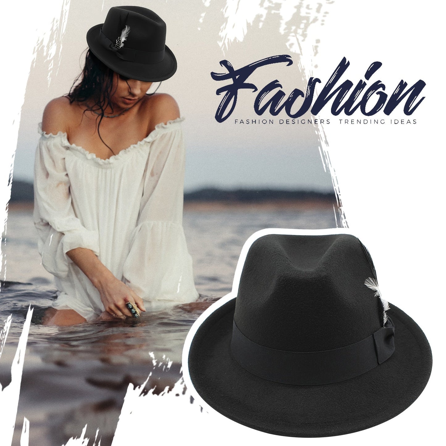 Short Brim Felt Fedora Hat for Men & Women – Classic Feather Panama Dress Hat in 7 Colors, Black Brown Navy Red Gray Coffee, Unisex Jazz Cap for Formal Casual Daily Wear