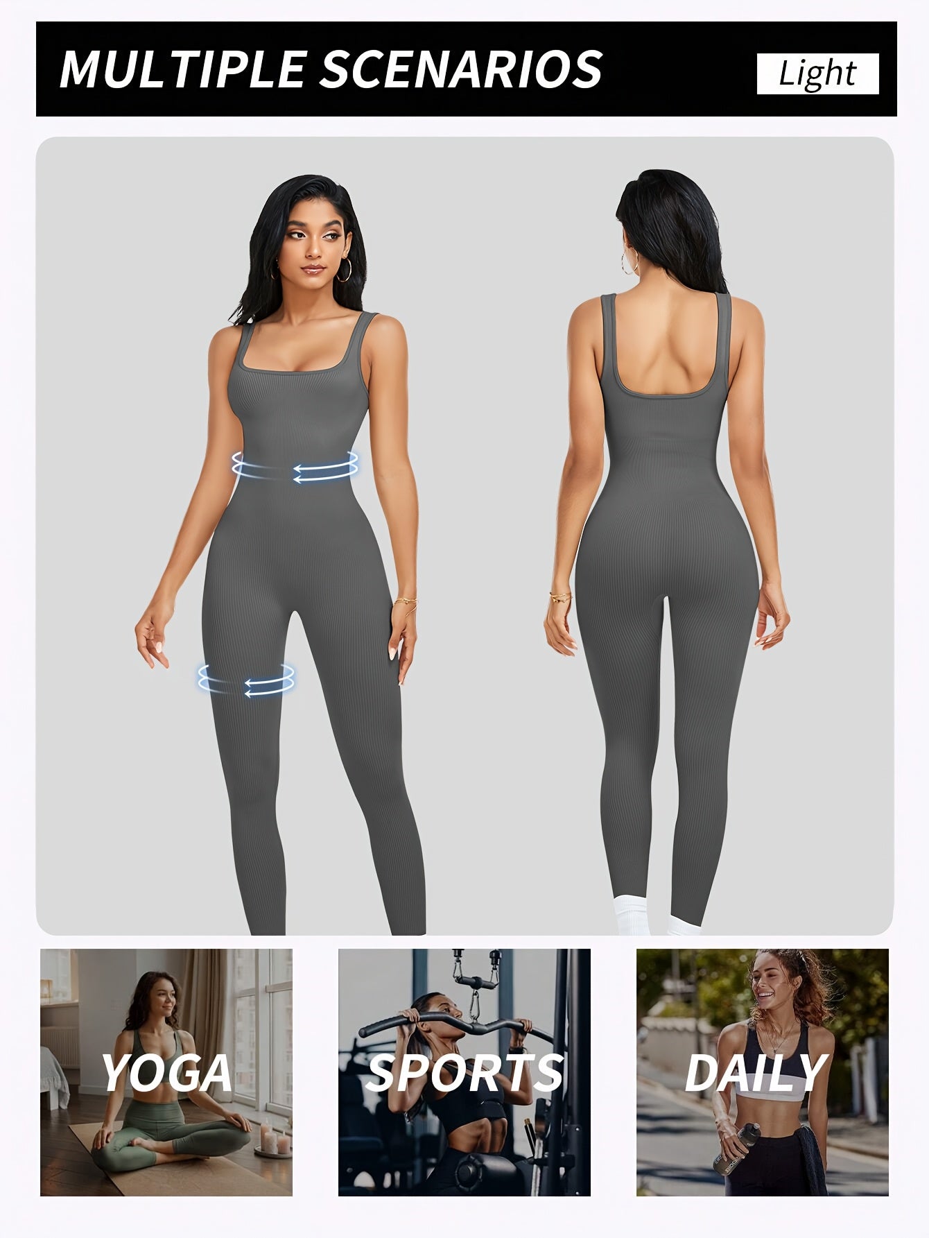 Women's Sleeveless Square Collar Jumpsuit – 90% Nylon Stretch Fabric, Thick & Opaque Active Wear for Yoga, Pilates, Running, Fitness & Everyday Events, Sizes S-XL, Multiple Colors