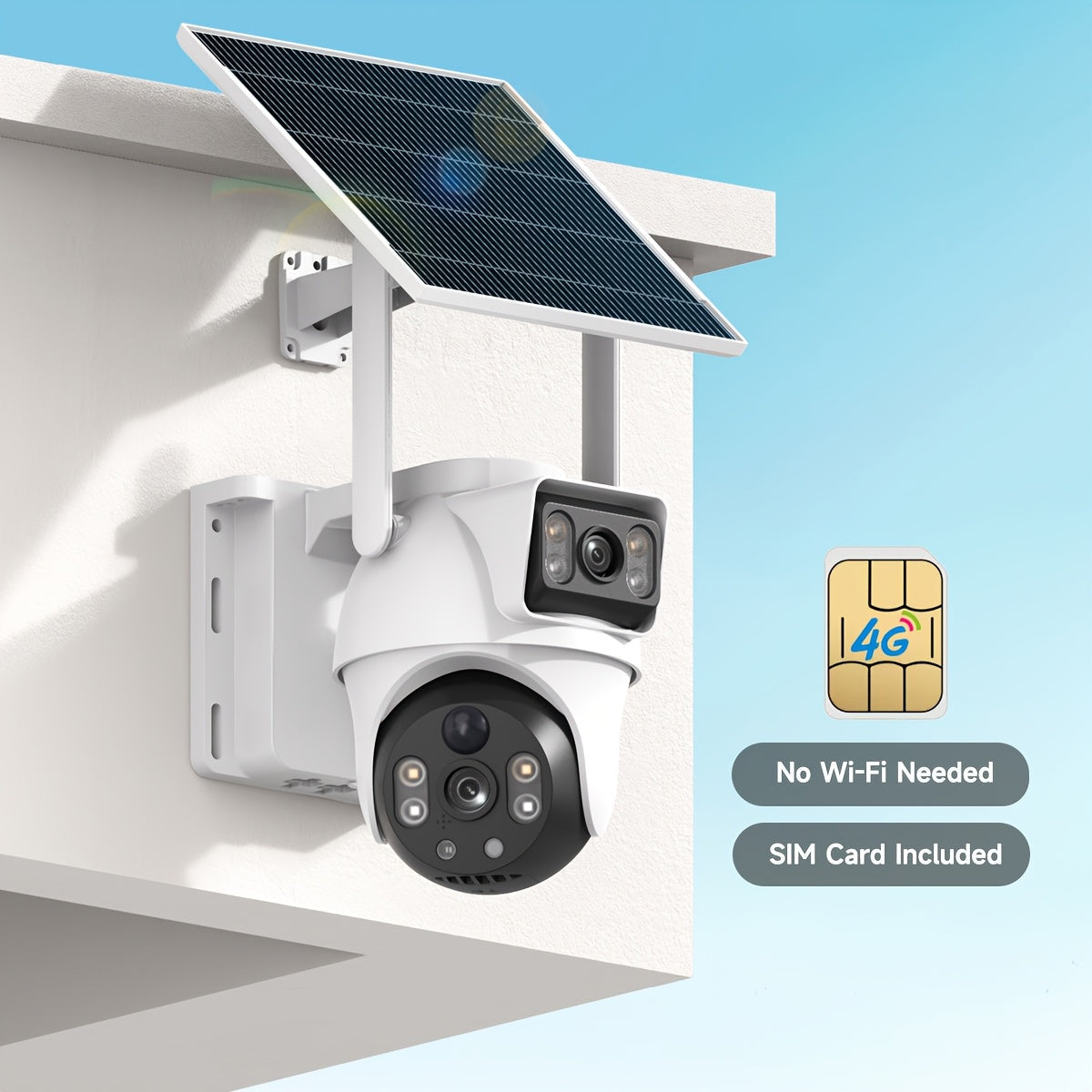 4G LTE Solar Security Camera Outdoor 8MP – 360° Pan Tilt Dual Lens, IP65 Weatherproof, PIR Motion Detection, Color Night Vision, Two-Way Audio & App Control, US Networks Only, No WiFi Required
