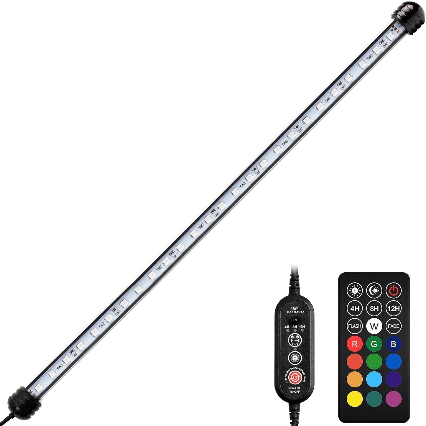 Submersible LED Aquarium Light Multicolor Underwater Fish Tank Light 7.5" to 35" - Multiple Sizes 9 to 66 LEDs for Freshwater Saltwater Aquarium Decoration